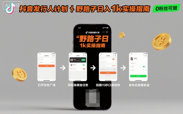 抖音发行人计划全新野路子玩法，随时随地，只要有手机，就能操作，日入1k+【揭秘】-牵机网