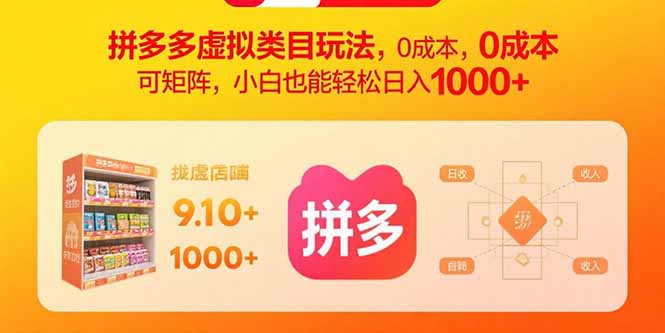 拼多多虚拟类目玩法，0成本，可矩阵，小白也能轻松日入1000+-牵机网