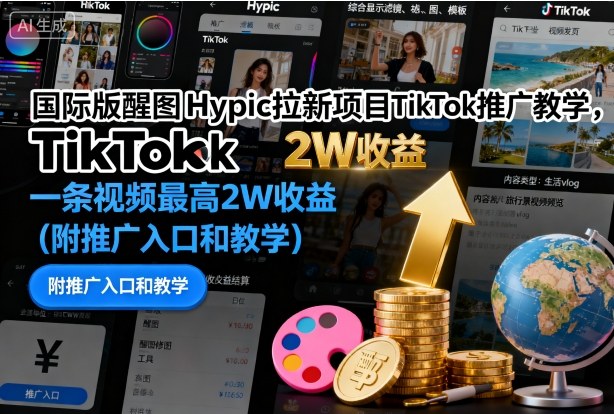 国际版醒图Hypic拉新项目TikTok推广教学，一条视频最高2W收益(附推广入口和教学)-牵机网