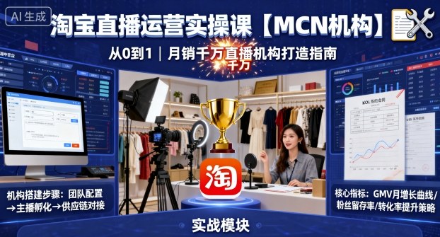 淘宝直播运营实操课【MCN机构】，从0到1做一家月销千W的直播机构-牵机网