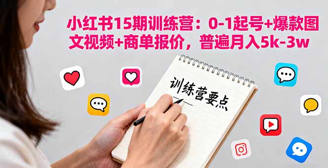 小红书15期训练营：0-1起号+爆款图文视频+商单报价，普遍月入5k-3w-牵机网
