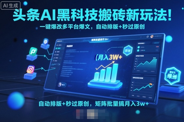 头条AI黑科技搬砖新玩法！一键爆改多平台爆文，自动排版+秒过原创，矩阵批量搞月入3w+【揭秘】-牵机网