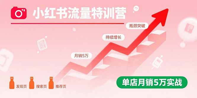 小红书流量特训营：突破流量瓶颈，实现店铺持续增长，单店月销5万实战-牵机网