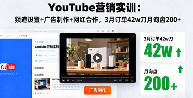YouTube营销实训：频道设置+广告制作+网红合作，3月订单42w刀月询盘200+-牵机网