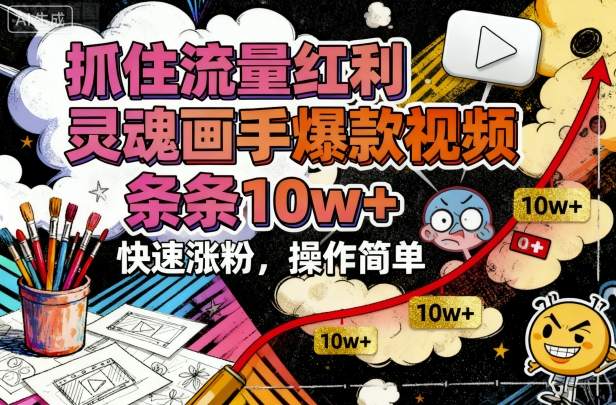 抓住流量红利，灵魂画手爆款视频，条条10w+，快速涨粉，操作简单-牵机网