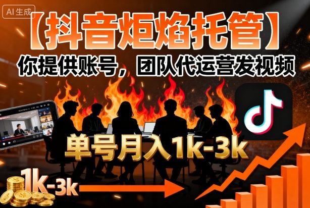 【抖音炬焰托管】你提供账号，团队代运营发视频，单号月入1k+【揭秘】-牵机网