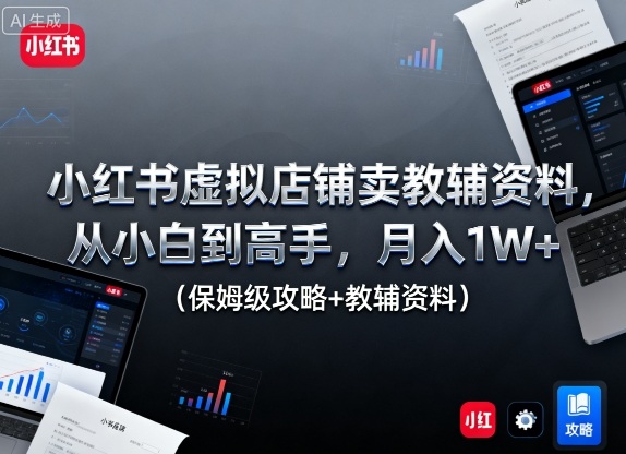 小红书虚拟店铺卖教辅资料，从小白到高手，月入1W+(保姆级攻略+教辅资料)-牵机网