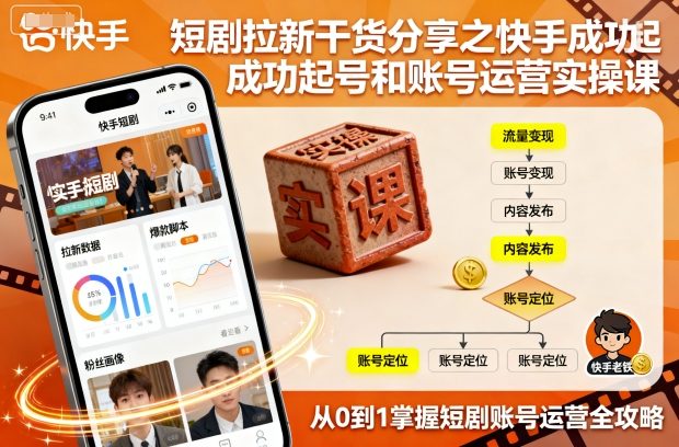 短剧拉新干货分享之快手成功起号和账号运营实操课-牵机网
