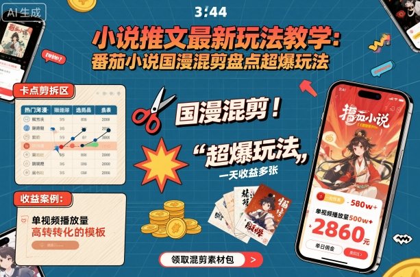 小说推文最新玩法教学，番茄小说国漫混剪盘点超爆玩法，全程干货，一天收益多张-牵机网