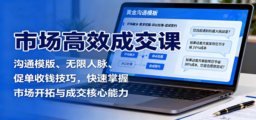市场高效成交课：沟通模版、无限人脉、促单收钱技巧，快速掌握市场开拓与成交核心能力-牵机网