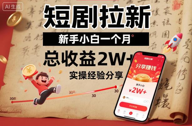 短剧拉新新手小白一个月总收益2W+实操经验分享-牵机网
