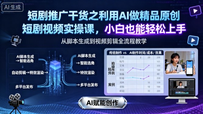 短剧推广干货之利用AI做精品原创短剧视频实操课，小白也能轻松上手-牵机网