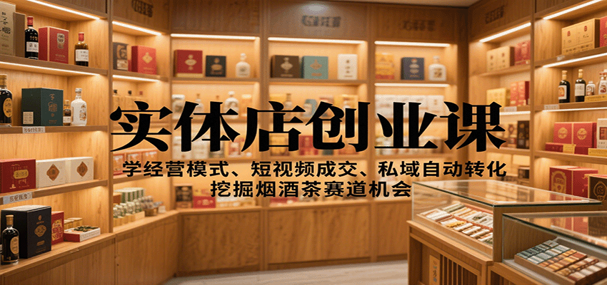 实体店创业课：学经营模式、短视频成交、私域自动转化，挖掘烟酒茶赛道机会-牵机网