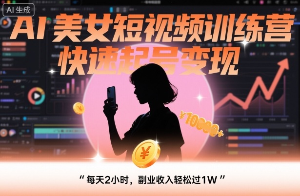 AI美女短视频训练营，快速起号变现，每天2小时，副业收入轻松过1W-牵机网