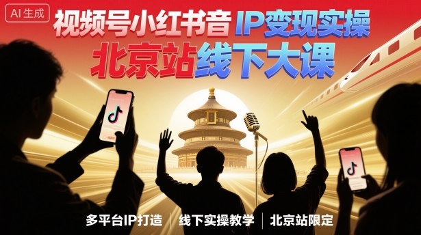 视频号小红书抖音IP变现实操北京站线下大课，40+行业短视频高变现姿势，100+IP高变现实操技术-牵机网
