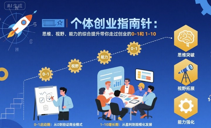 个体创业指南针，思维、视野、能力的综合提升带你走过创业的0-1和1-10【音频】-牵机网
