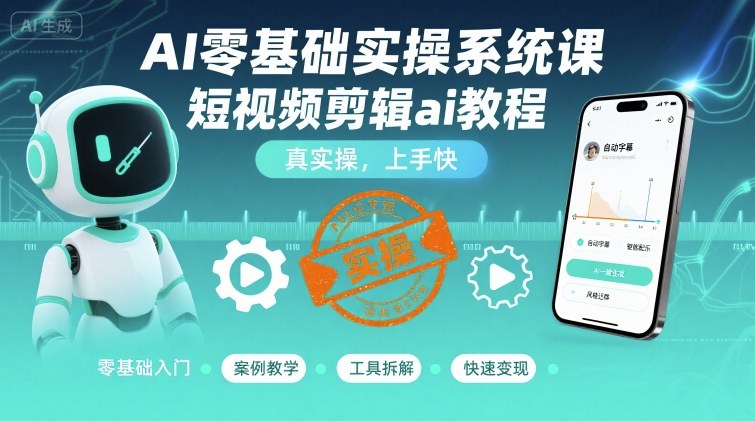 AI零基础实操系统课，短视频剪辑ai教程，真实操，上手快-牵机网