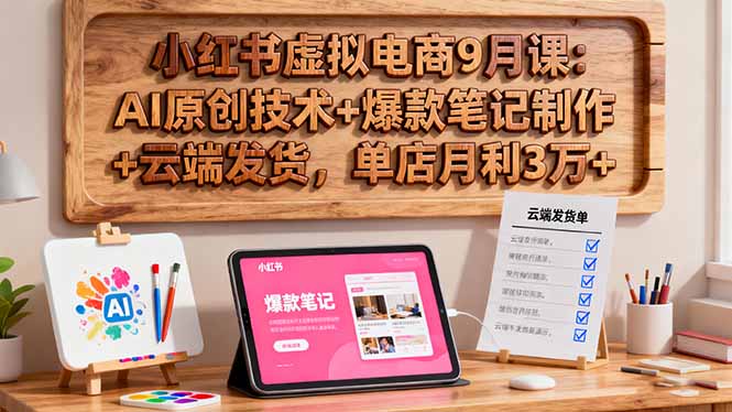 小红书虚拟电商9月课：AI原创技术+爆款笔记制作+云端发货，单店月利3万+-牵机网