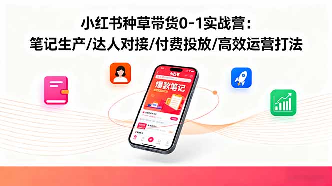 小红书种草带货0-1实战营：笔记生产/达人对接/付费投放/高效运营打法-牵机网