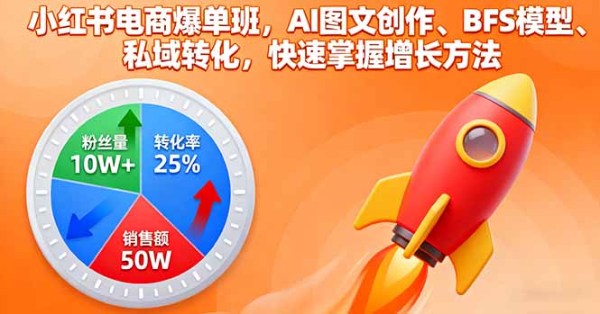 小红书电商爆单班，AI图文创作、BFS模型、私域转化，快速掌握增长方法-牵机网
