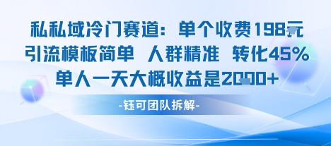 私域冷门赛道单个收费198米引流模板简单人群精准 45%的转化率单人一天大概收益多张-牵机网