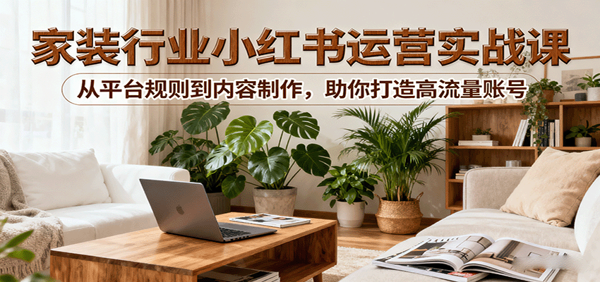 小红书家装行业运营实战课：从平台规则到内容制作，助你打造高流量账号-牵机网