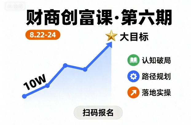 财商创富课第六期8月22-24号，如何从10W起步，一步步实现大目标-牵机网