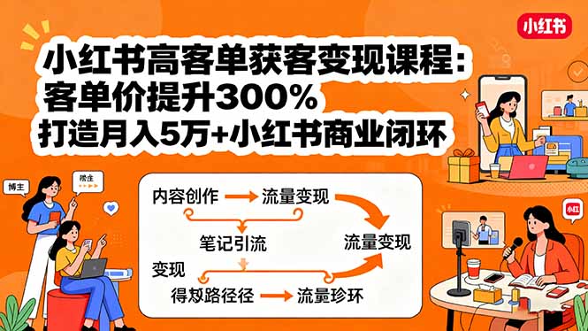 小红书高客单获客变现课程：客单价提升300%，打造月入10万+小红书商业闭环-牵机网