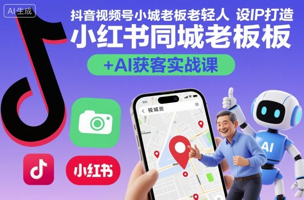 抖音视频号小红书同城老板轻人设IP打造+AI获客实战课，人设打造-算法拆解-拍摄剪辑-内容运营-AI创作-牵机网