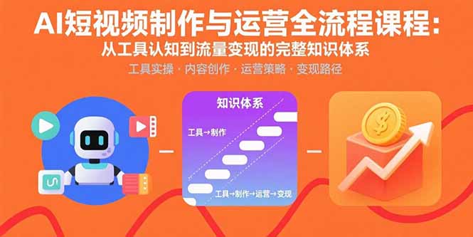 AI短视频制作与运营全流程课程：从工具认知到流量变现的完整知识体系-牵机网