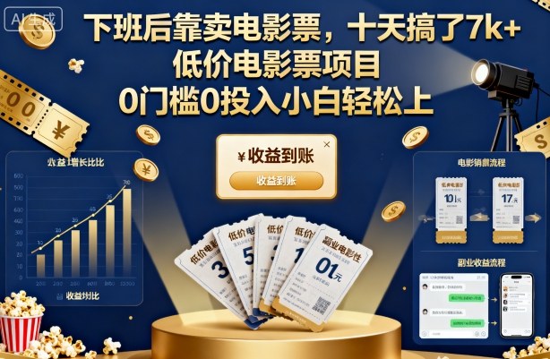 下班后靠卖电影票，十天搞了7k+，低价电影票项目，0门槛0投入小白轻松上手【揭秘】-牵机网