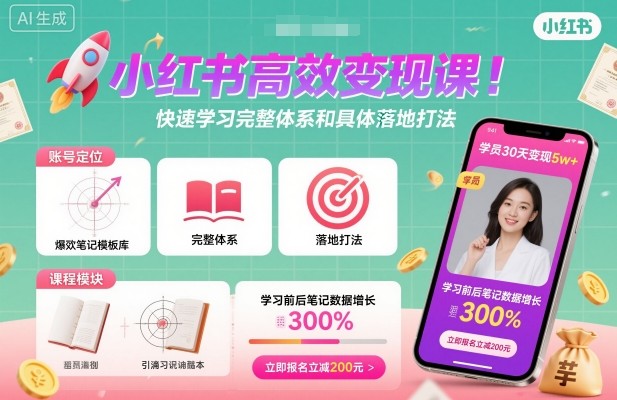 小红书高效变现课，快速学习小红书完整体系和具体落地打法-牵机网
