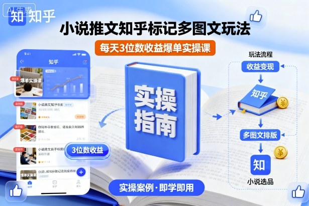 小说推文知乎标记多图文玩法，每天3位数收益爆单实操课-牵机网