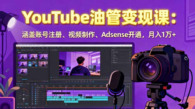 2025YouTube油管变现课：涵盖账号注册、视频制作、Adsense开通，月入1万+-牵机网