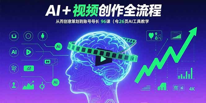 AI+短视频创作全流程：从创意策划到账号增长，96节课(含26项AI工具教学-牵机网