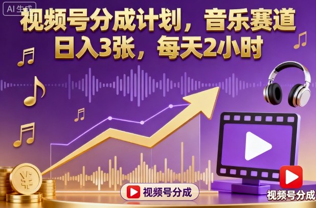 视频号分成计划，音乐赛道，日入3张，每天2小时-牵机网