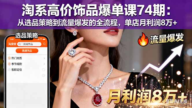 淘系高价饰品爆单课74期：从选品策略到流量爆发的全流程，单店月利润8万+-牵机网