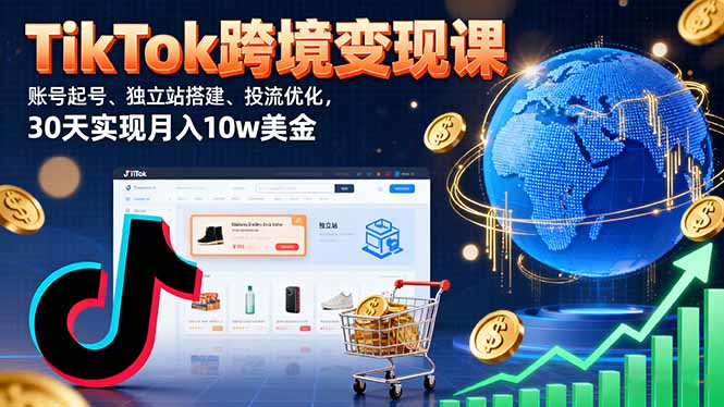 TikTok跨境变现课：账号起号、独立站搭建、投流优化，30天实现月入10w美金-牵机网