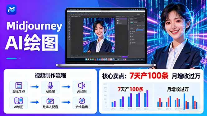 AI绘图照片开口说话视频制作：Midjourney+数字人，7天产100条月增收过万-牵机网