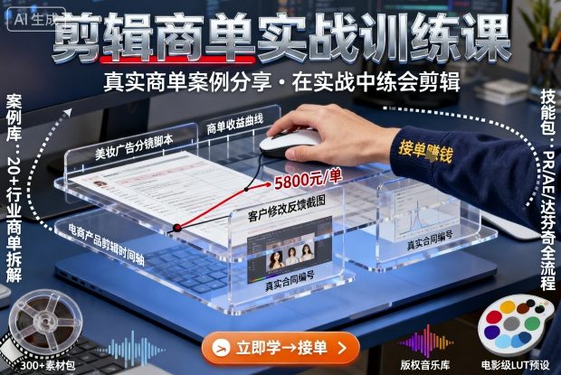 剪辑商单实战训练课，真实商单案例分享，在实战中练会剪辑-牵机网