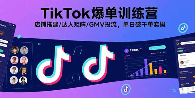 TikTok爆单训练营，店铺搭建/达人矩阵/GMV投流，单日破千单实操-牵机网