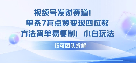 视频号发财赛道单条7W点赞变现四位数方法简单易复制小白玩法-牵机网