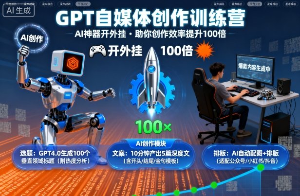 GPT自媒体创作训练营：AI神器开外挂，助你创作效率提升100倍-牵机网