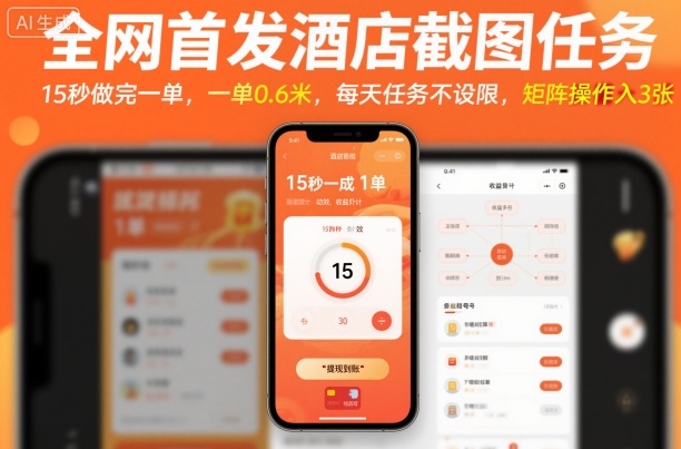 全网首发酒店截图任务，15秒做完一单，一单0.6米，每天任务不设限，矩阵操作日入3张【揭秘】-牵机网