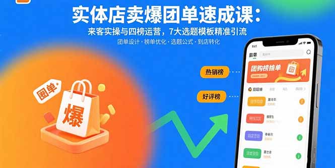 实体店卖爆团单速成课：来客实操与四榜运营，7大选题模板精准引流-牵机网