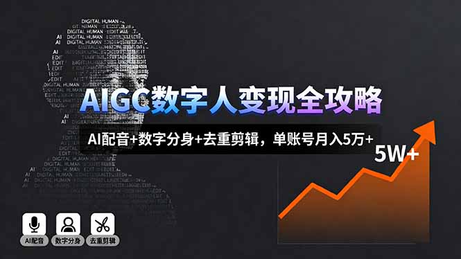 AIGC数字人变现全攻略，AI配音+数字分身+去重剪辑，单账号月入5万+-牵机网