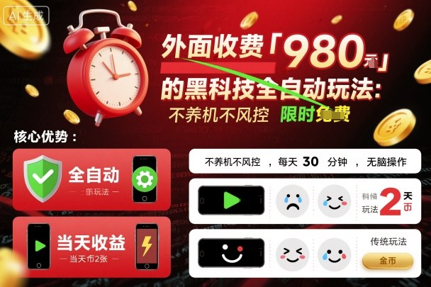 外面收费980的黑科技全自动玩法，不养机不风控，每天30分钟，无脑操作，当天收益2张【揭秘】-牵机网