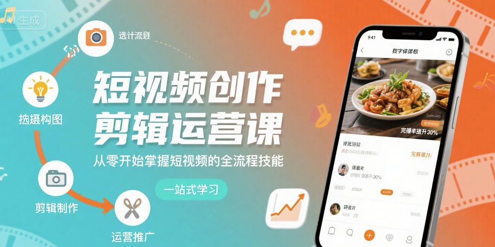 短视频创作剪辑运营课，从零开始掌握短视频的全流程技能-牵机网