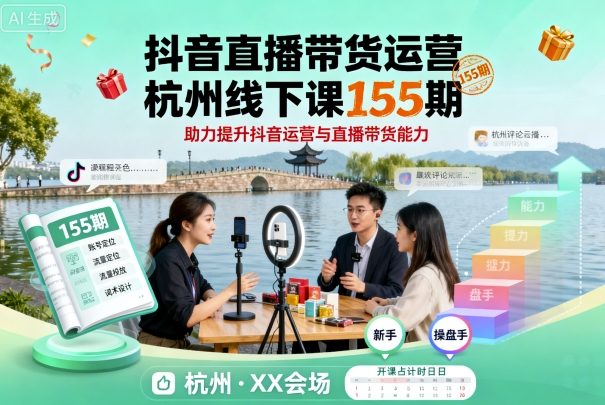 抖音直播带货运营杭州线下课155期，助力提升抖音运营与直播带货能力-牵机网