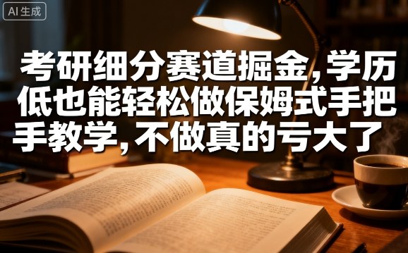 考研细分赛道掘金，日入1k+，学历低也能轻松做保姆式手把手教学，不做真的亏大了【揭秘】-牵机网